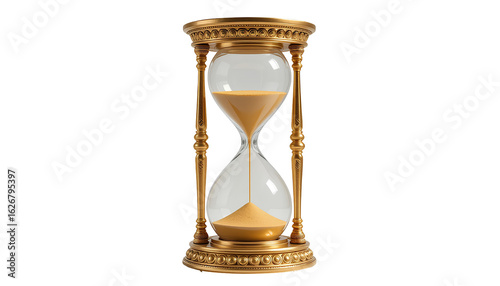 Decorative Hourglass Photo – Upright Gold Frame Sand Timer Isolated on Transparent Background