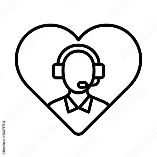 Support agent in headset within heart symbol for psychological helpline  