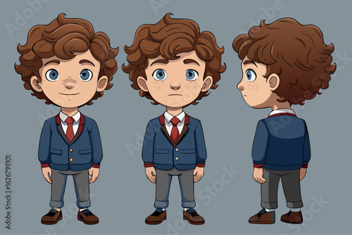 Charming Boy Character Design: 360° View, Game Asset, Cartoon Style
