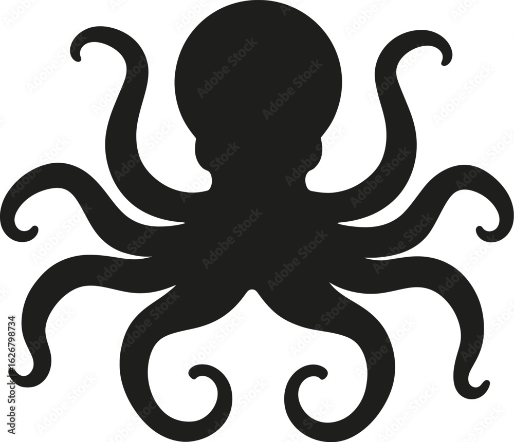Fototapeta premium Vector art of silhouette of an octopus with curling tentacles a marine animal living in the ocean and sea a vector graphic