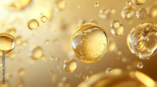 Golden spheres of oil in motion