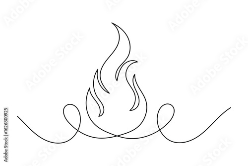 Fire icon in continuous one line drawing with minimalist style isolated outline illustration design