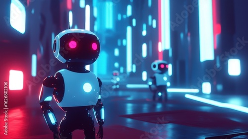 Wallpaper Mural Futuristic robot in a neon-lit city. Torontodigital.ca