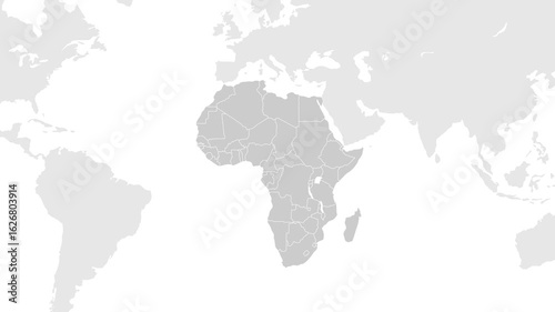 Africa Map. World map animation connecting all continents into a single world map with zoom in map of Africa with country borders in the background with alpha channel. Motion design.