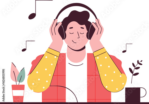 Relaxed Person Listening to Music at Home