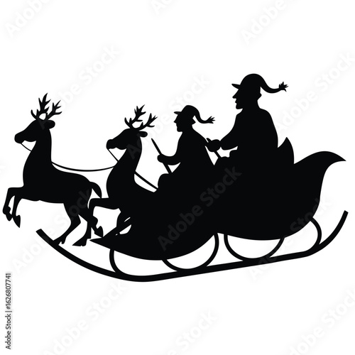 christmas sleigh racing silhouette