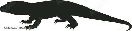 Vector art of silhouette of a monitor lizard walking on a flat surface representing wildlife and natural history of reptiles
