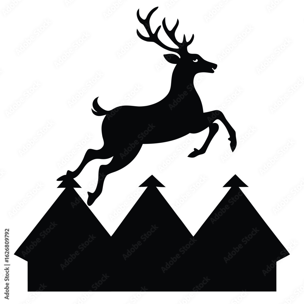 Fototapeta premium reindeer silhouette jumping over rooftops