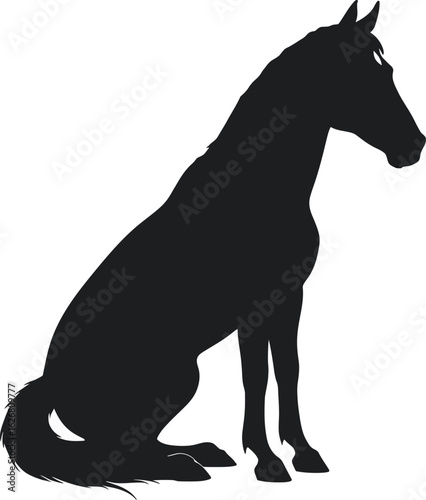 Vector art of elegant black silhouette of a horse sitting gracefully with its head turned in a peaceful pose