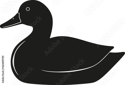 Vector art of black duck silhouette vector illustration of a waterfowl swimming in a pond or lake with a simple design