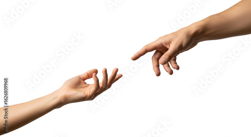 Two hands reaching for each other in a gesture. Isolated on transparent background, png