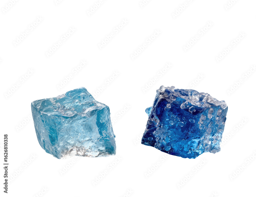 Fototapeta premium Two faceted, light-blue and deep-blue crystals, close-up