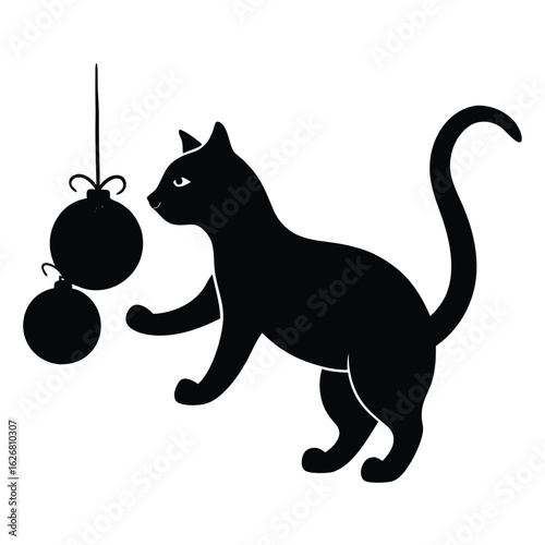silhouette of a cat knocking down ornaments
