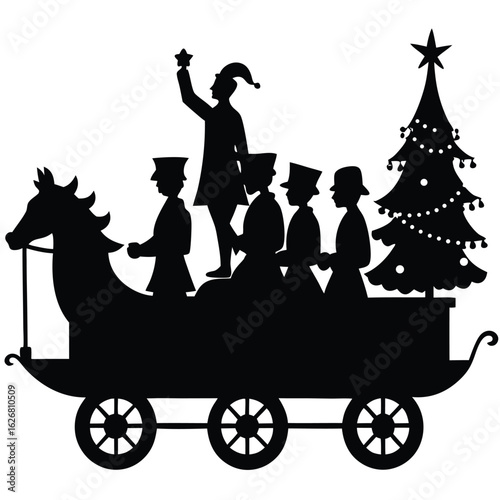 silhouette of a christmas parade float