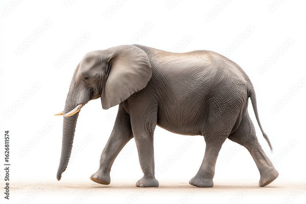 Obraz premium Majestic Elephant Walking Gracefully Across a Bright and Soft Background in Natural Habitat