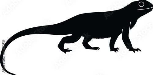 Vector art of silhouette of a lizard with a long tail standing on a light pink background showcasing its reptilian body