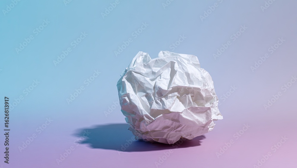 Fototapeta premium Crumpled white paper ball on a gradient background