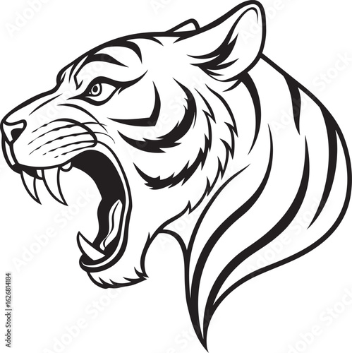 Tiger Line Art Vector Icons – Bold Jungle Animal, Outline Sketch, Tattoo, Chinese Zodiac, Coloring Page Design	