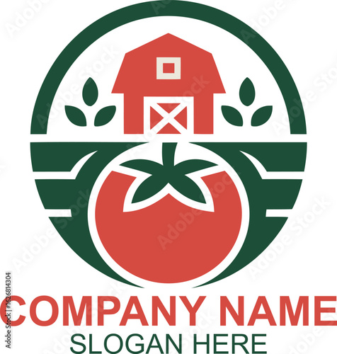 Farm Fresh Produce Barn Tomato Organic Restaurant Logo Design
