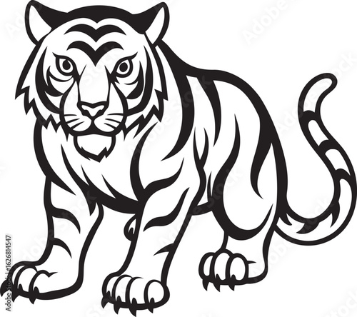 Tiger Line Art Vector Icons – Bold Jungle Animal, Outline Sketch, Tattoo, Chinese Zodiac, Coloring Page Design	