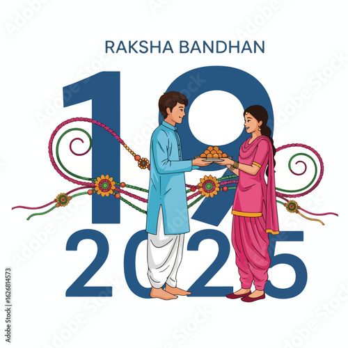 Raksha Bandhan celebration graphic design with a man and woman. 2025.