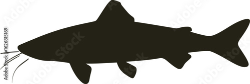 Vector art of silhouette of a catfish swimming in the water representing wildlife and nature in a simple and clean vector design