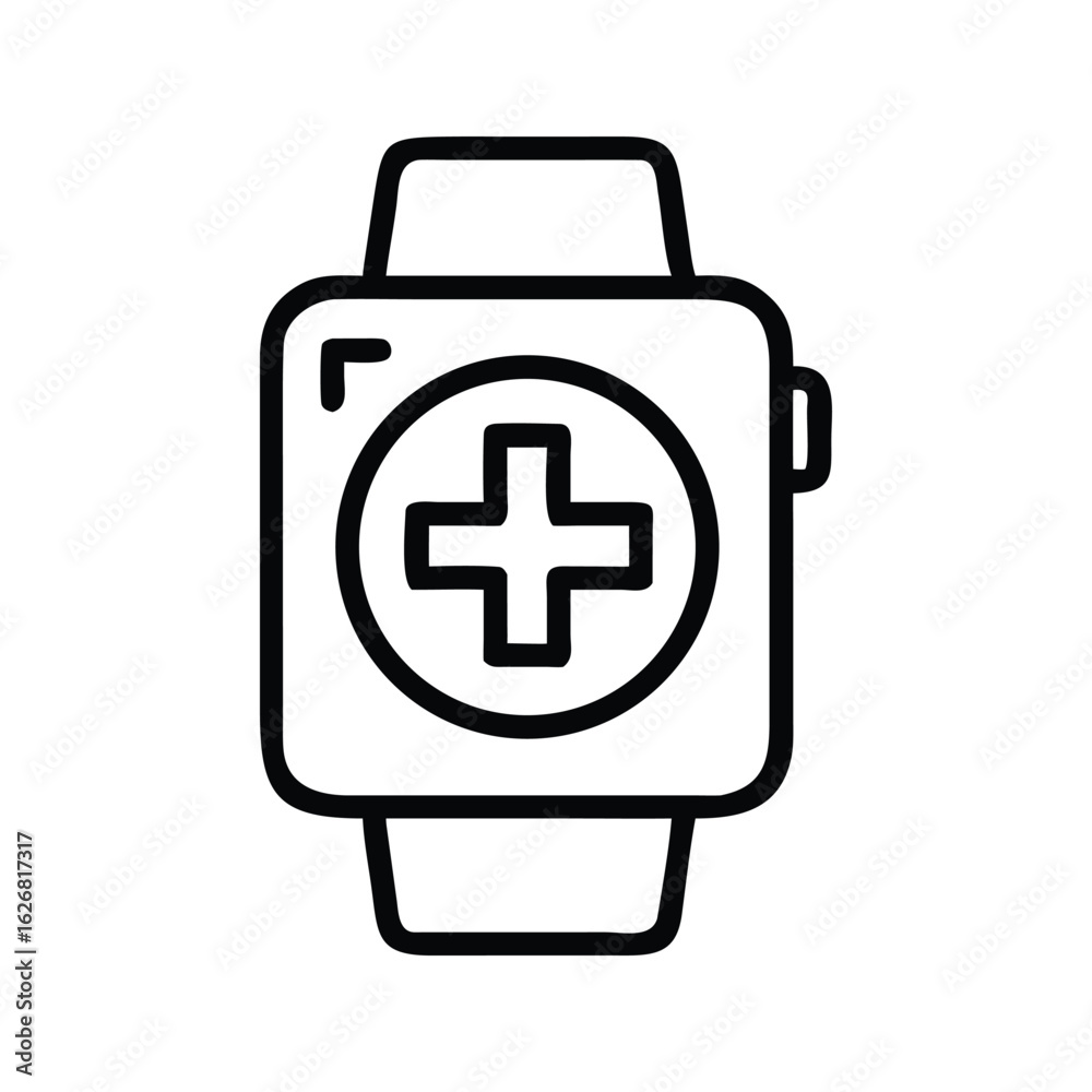 Obraz premium Smartwatch Outline Icon Featuring a Medical Cross on Transparent Background