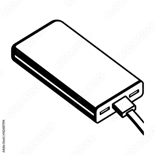black icon of a portable power bank with cable connection, without background