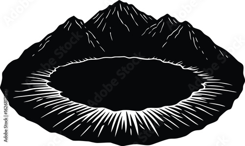Volcanic Crater Lake Silhouette | Caldera With Water Basin Silhouette