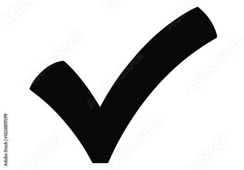 Large black check mark symbol representing correctness, approval, task completion, and digital verification in minimalist design