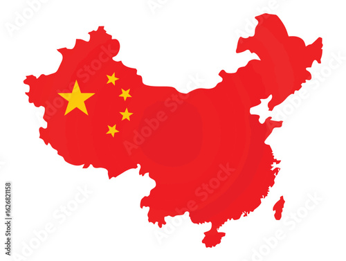  Map of China filled with national flag design—red field and five yellow stars—symbol of unity, sovereignty, and cultural pride