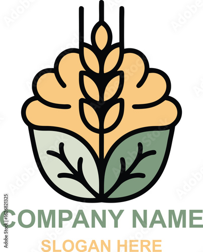 Artisan Bakery Logo Design Featuring Wheat and Leaves for Natural Fresh Baked Goods
