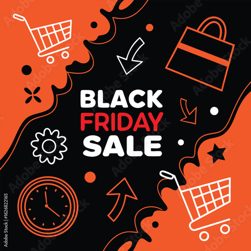 Black Friday sale promotional marketing banner and poster with red flat design