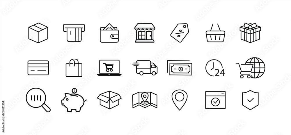 Shopping & E-commerce line icon collection. Shopping. Online shopping thin line icon. E-commerce symbol collection. Vector illustration Shopping & E-commerce line icon collection. Shopping. Online shopping thin line icon. E-commerce symbol collection. Vector illustration