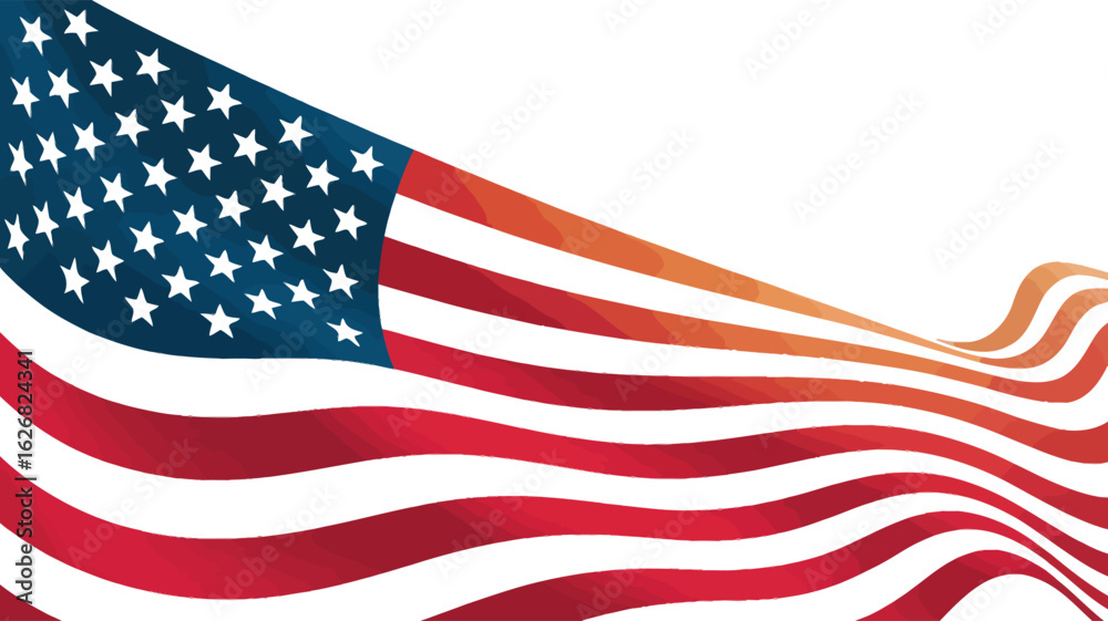 Fototapeta premium Flowing American flag design with waving red, white, and blue elements—symbol of freedom, national pride, and dynamic identity