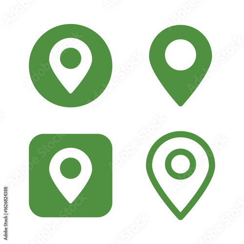 Free Download Four green map pin icons in different shapes: circle, teardrop, square, and outline. - GFXLoad