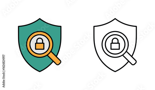 Security Scan Icon Set Cybersecurity Concept with Lock Magnifying Glass and Shield Protection