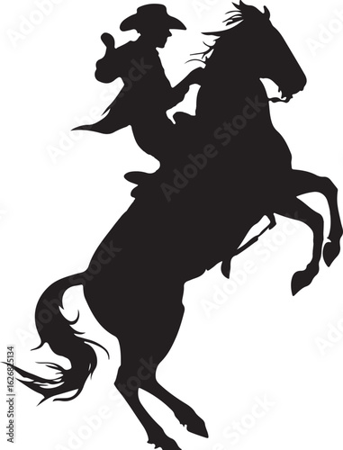 cowboy riding a bucking rodeo horse silhouette