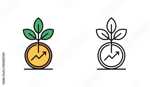 Investment Growth Illustration Depicts Rising Arrow with Plant, Symbolizing Financial Progress and Sustainable Development