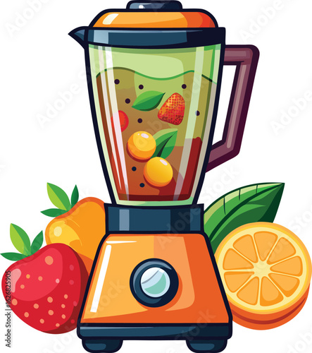 A sleek modern blender with fresh fruit