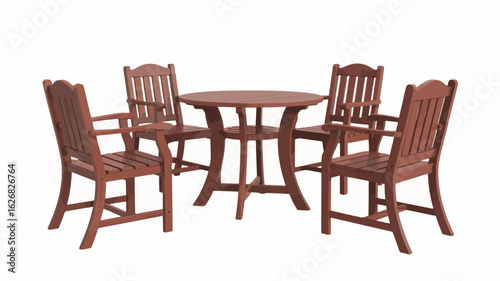 Wooden patio dining set with round table and four chairs vector