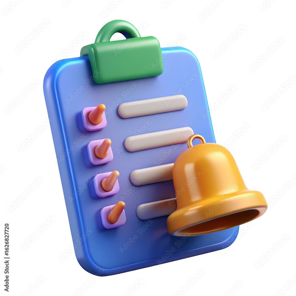 Fototapeta premium 3d checklist with bell notification isolated on transparent background