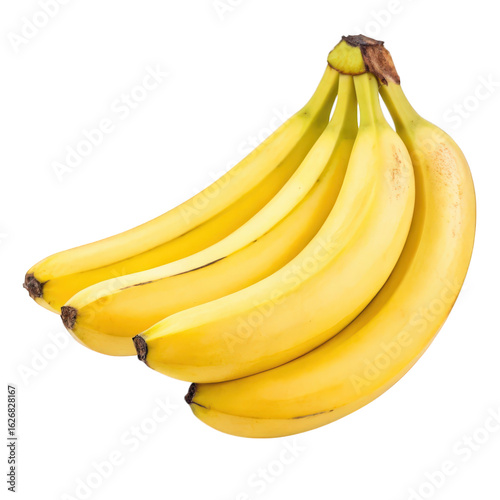 A bunch of ripe yellow bananas isolated on a transparent background for food and health content isolated on transparent background