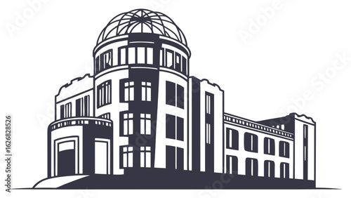 Hiroshima Atomic Bomb Dome: A Monochromatic Architectural Illustration Hiroshima Day
