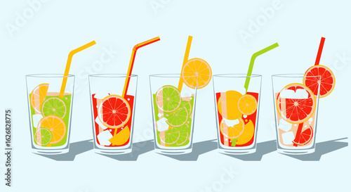 Refreshing Citrus Drinks Collection Vibrant Summer Beverages in Glasses