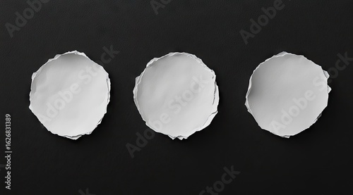 Three circular white paper cutouts on black background