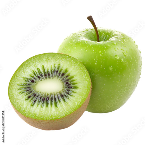 Green apple with kiwi isolated on transparent background