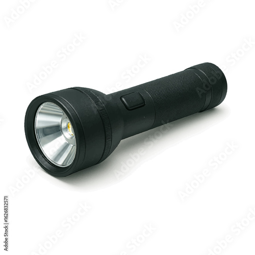 Three dimensional realistic illustration of a powerful led flashlight with a bright beam perfect for electrical work and safety equipment