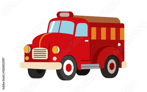Cartoon style 1940s vintage fire truck vector illustration with bold lines, classic red body, and retro emergency vehicle charm.