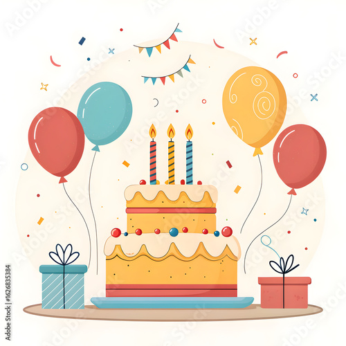 birthday cake with balloons and gifts clip art preview